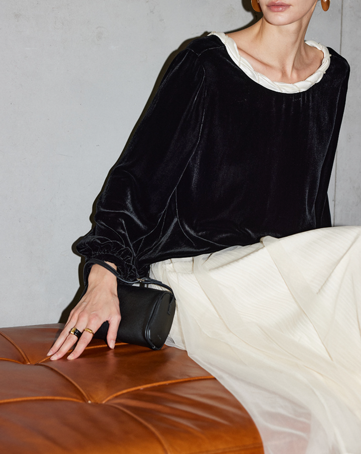 velvet blouse with contrast bow back detail – ELARA
