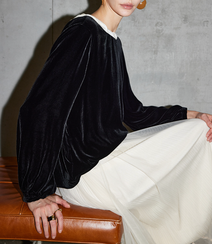 velvet blouse with contrast bow back detail – ELARA