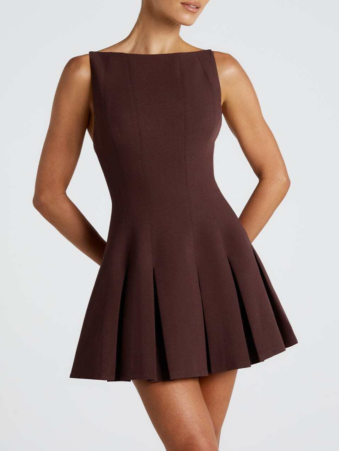 sleeveless fit-and-flare mini dress with pleated skirt – COCOA