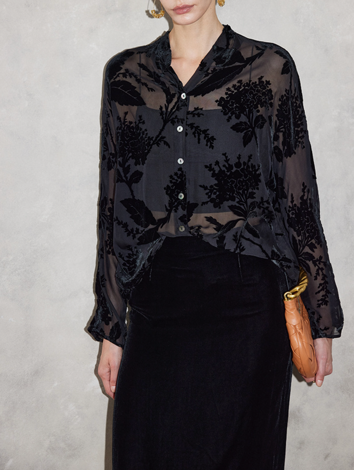 sheer floral velvet burnout blouse – BLOOM