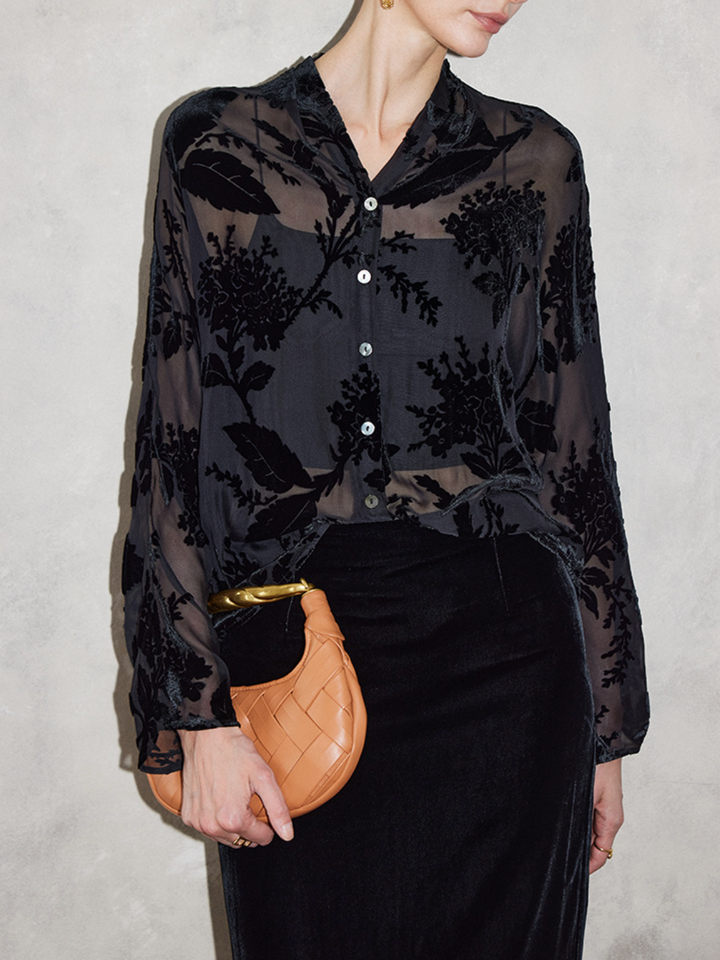 sheer floral velvet burnout blouse – BLOOM