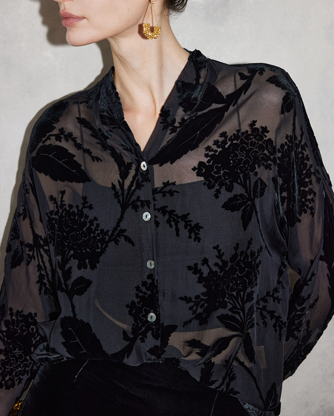 sheer floral velvet burnout blouse – BLOOM