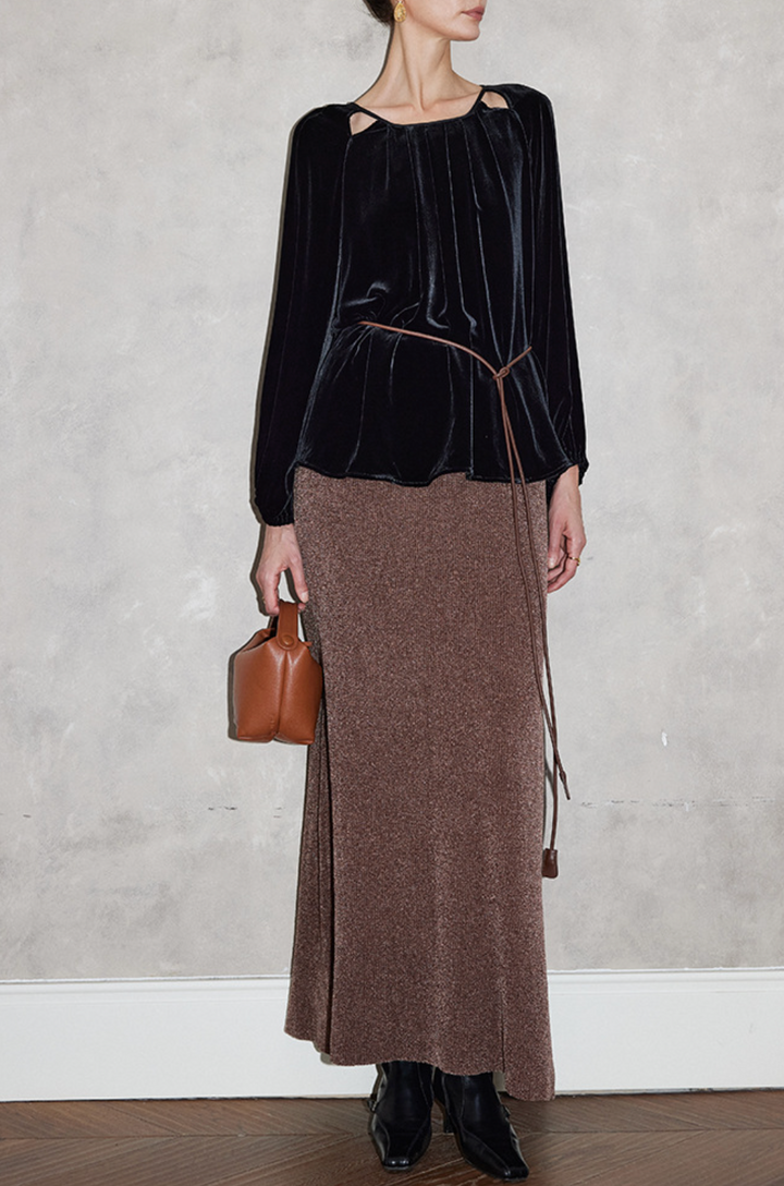 Velvet Cut-Out Neckline Blouse – STORE