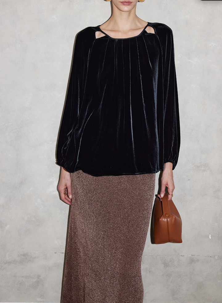 Velvet Cut-Out Neckline Blouse – STORE