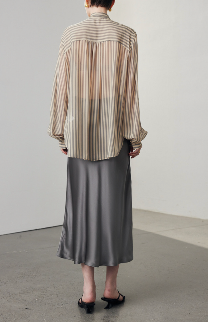 sheer striped blouse with tie-neck bow – VELORA