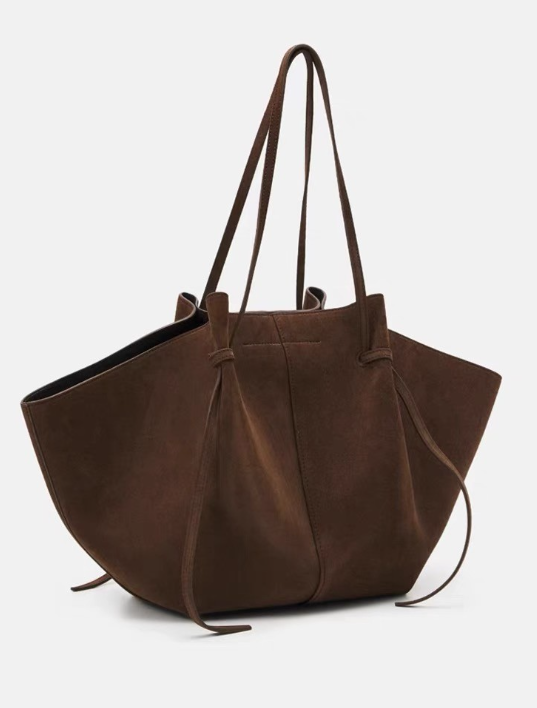 suede winged tote bag with adjustable drawstring straps – SERENA