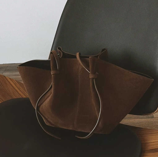 suede winged tote bag with adjustable drawstring straps – SERENA