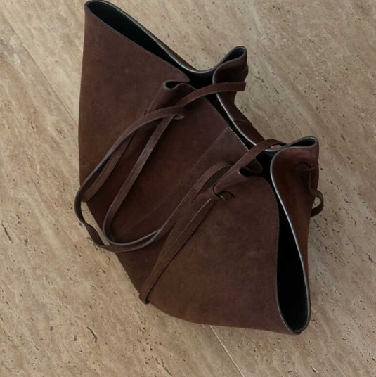 suede winged tote bag with adjustable drawstring straps – SERENA