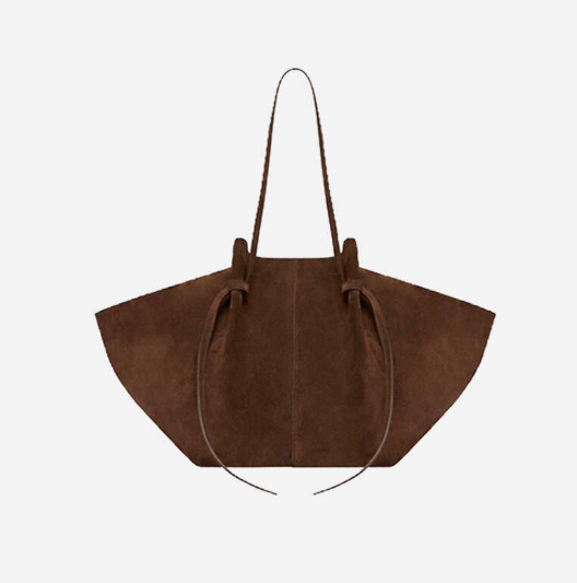 suede winged tote bag with adjustable drawstring straps – SERENA