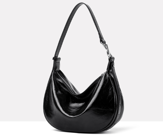 glossy crescent shoulder bag with adjustable strap – VILVAH