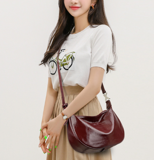 glossy crescent shoulder bag with adjustable strap – VILVAH