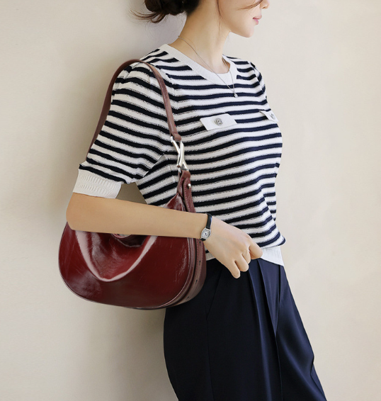 glossy crescent shoulder bag with adjustable strap – VILVAH