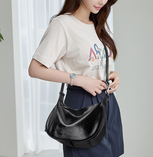 glossy crescent shoulder bag with adjustable strap – VILVAH