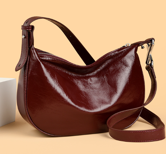 glossy crescent shoulder bag with adjustable strap – VILVAH
