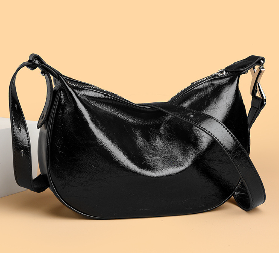 glossy crescent shoulder bag with adjustable strap – VILVAH