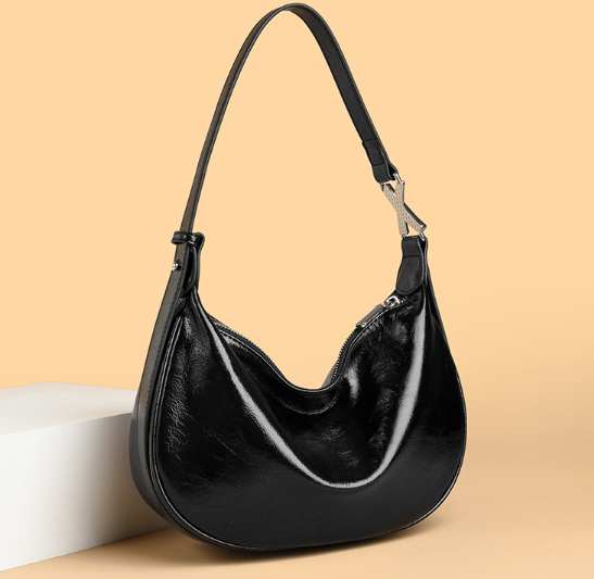 glossy crescent shoulder bag with adjustable strap – VILVAH