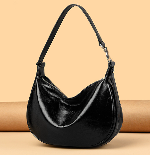 glossy crescent shoulder bag with adjustable strap – VILVAH