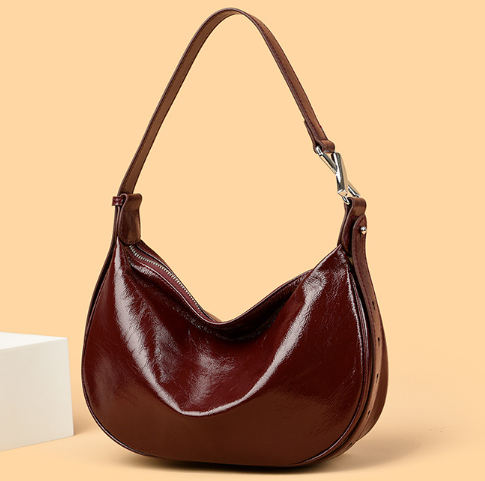 glossy crescent shoulder bag with adjustable strap – VILVAH