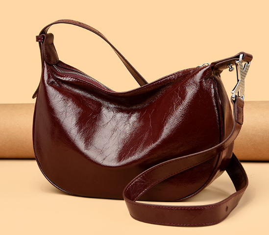 glossy crescent shoulder bag with adjustable strap – VILVAH