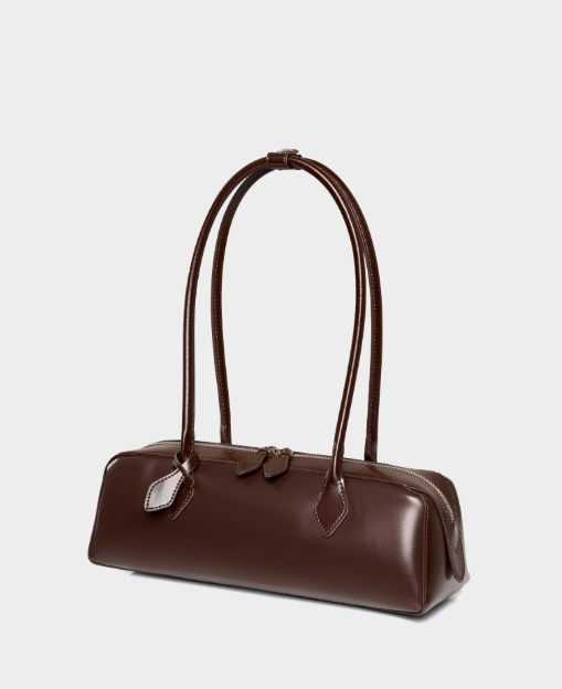 sleek rectangular leather shoulder bag with double zip – MONA