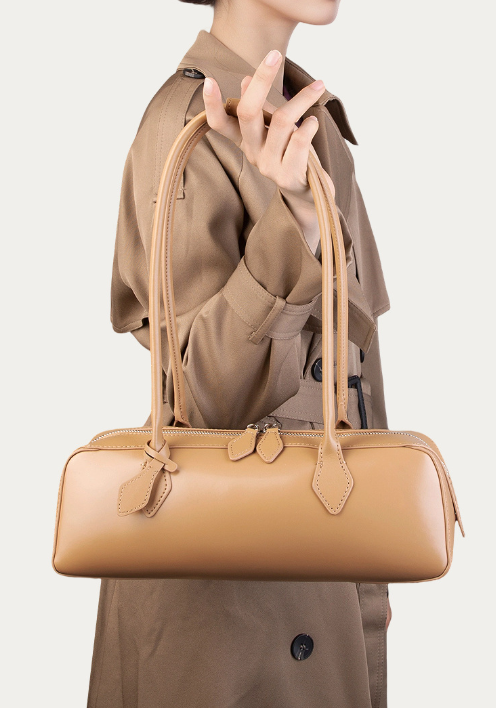 sleek rectangular leather shoulder bag with double zip – MONA