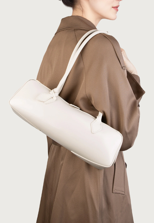 sleek rectangular leather shoulder bag with double zip – MONA