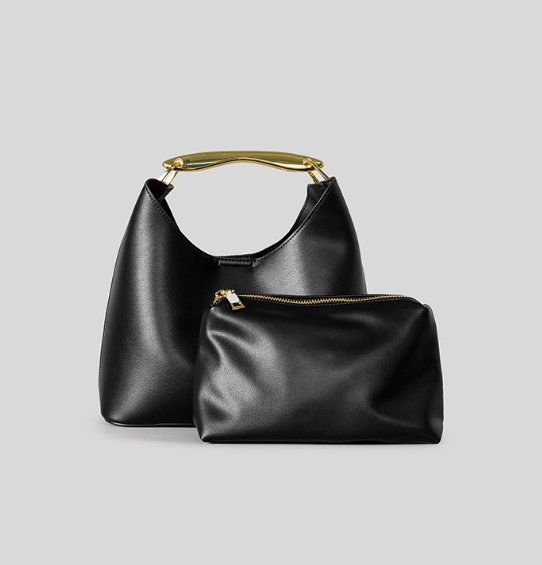minimal leather hobo bag with gold-tone top handle – ISLA