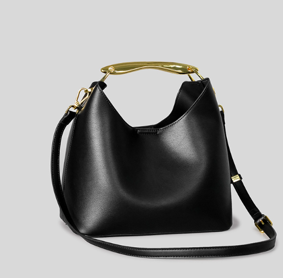 minimal leather hobo bag with gold-tone top handle – ISLA