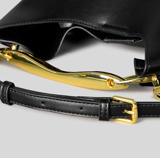 minimal leather hobo bag with gold-tone top handle – ISLA