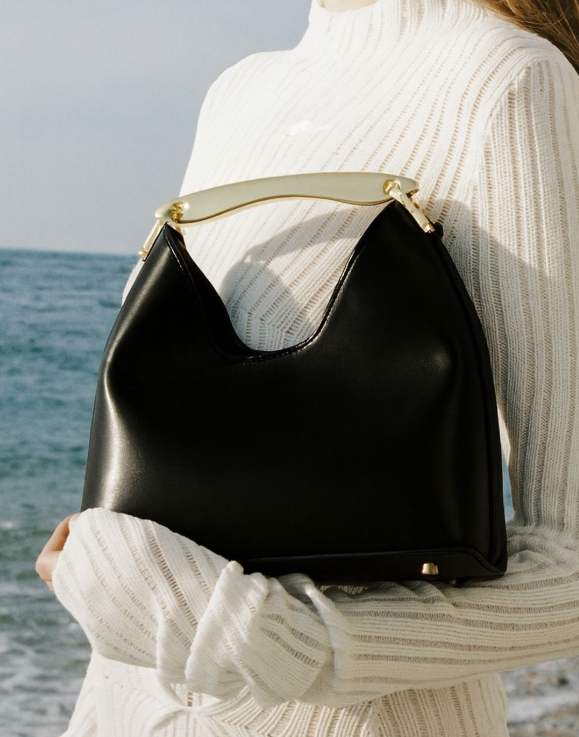minimal leather hobo bag with gold-tone top handle – ISLA