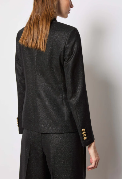 textured double-breasted blazer with gold crest buttons – EMPRESS