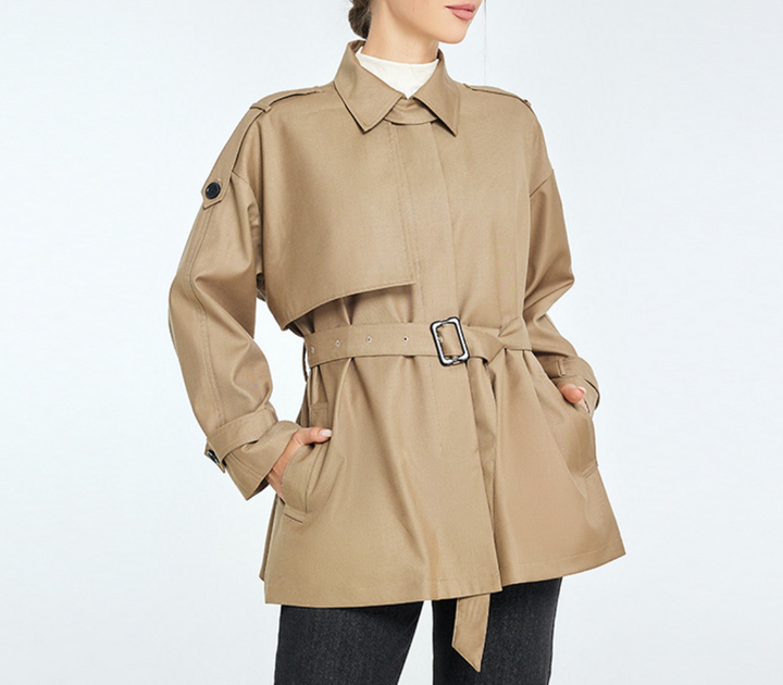 belted trench-style jacket with shoulder tabs – HAVEN