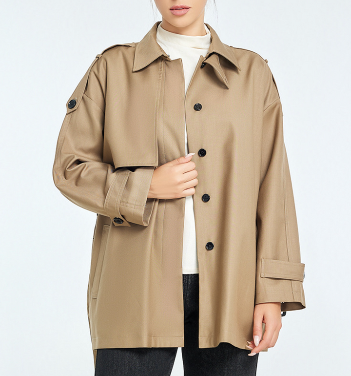 belted trench-style jacket with shoulder tabs – HAVEN
