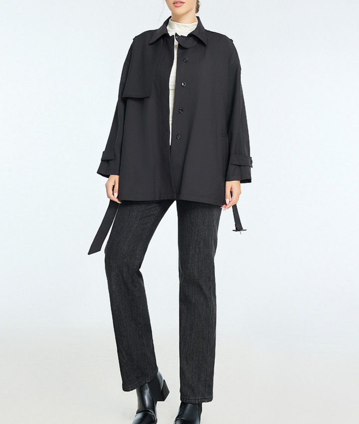 belted trench-style jacket with shoulder tabs – HAVEN