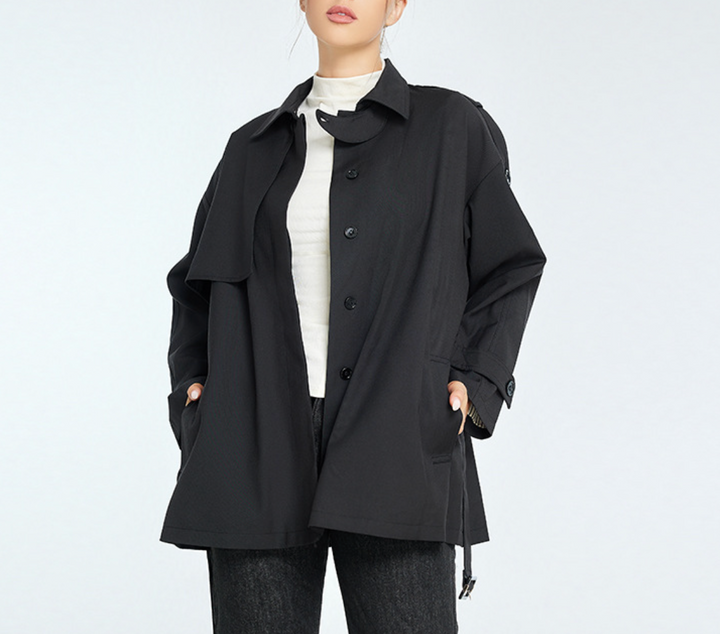 belted trench-style jacket with shoulder tabs – HAVEN