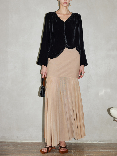 velvet V-neck draped blouse – ELYAN