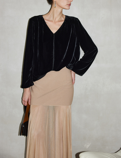 velvet V-neck draped blouse – ELYAN