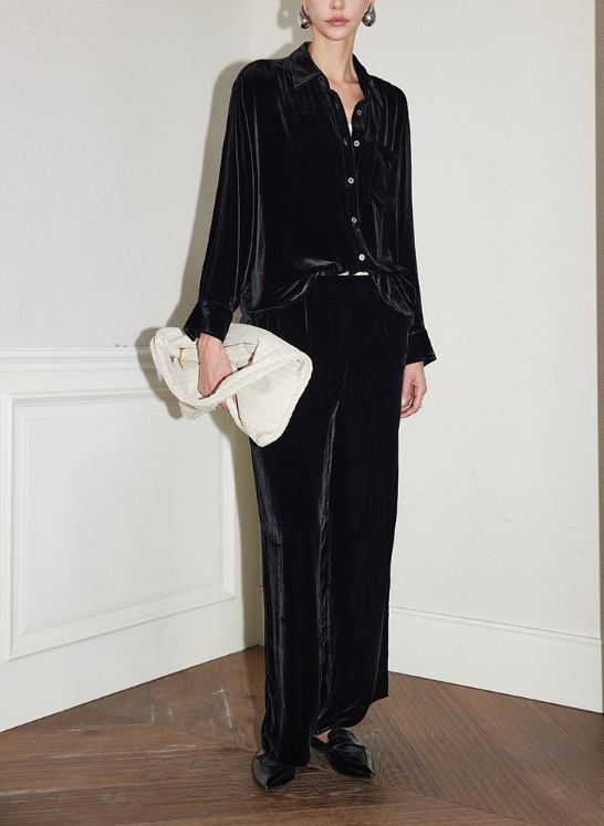 velvet button-down shirt with chest pocket – NALHA