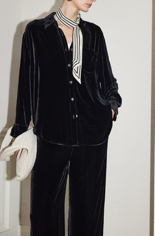 velvet button-down shirt with chest pocket – NALHA