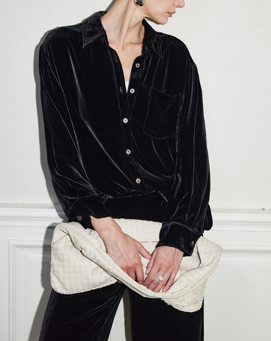 velvet button-down shirt with chest pocket – NALHA