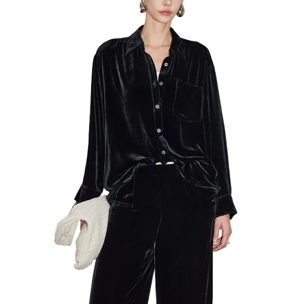 velvet button-down shirt with chest pocket – NALHA