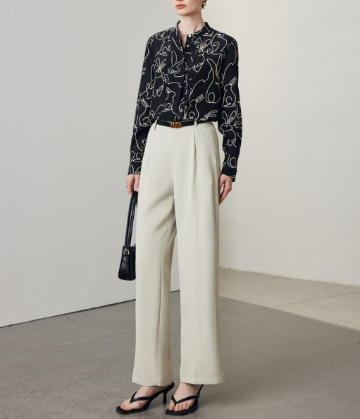 abstract line-print blouse with stand collar – FALIE