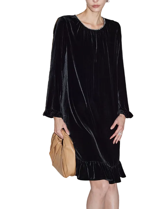 velvet mini dress with ruffled hem – SLIRA