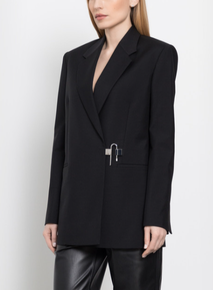 Tailored blazer with asymmetric pin closure – LOCK