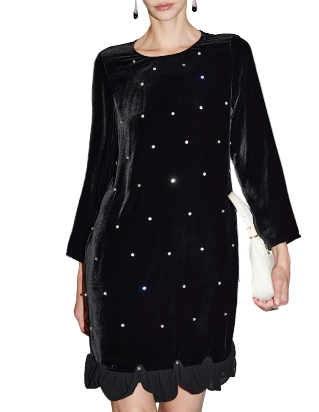 فستان قصير مخملي مزين بحافة مزخرفة - نادوشا