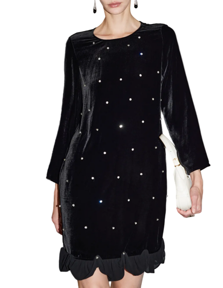 فستان قصير مخملي مزين بحافة مزخرفة - نادوشا