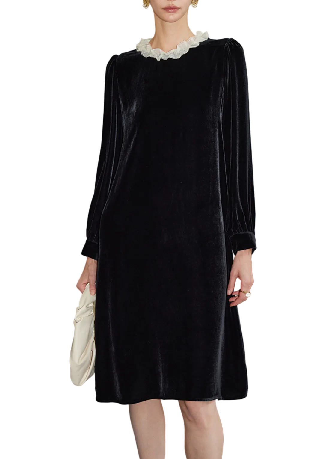 Velvet Midi Dress with Ruffled Neckline – WALLEED