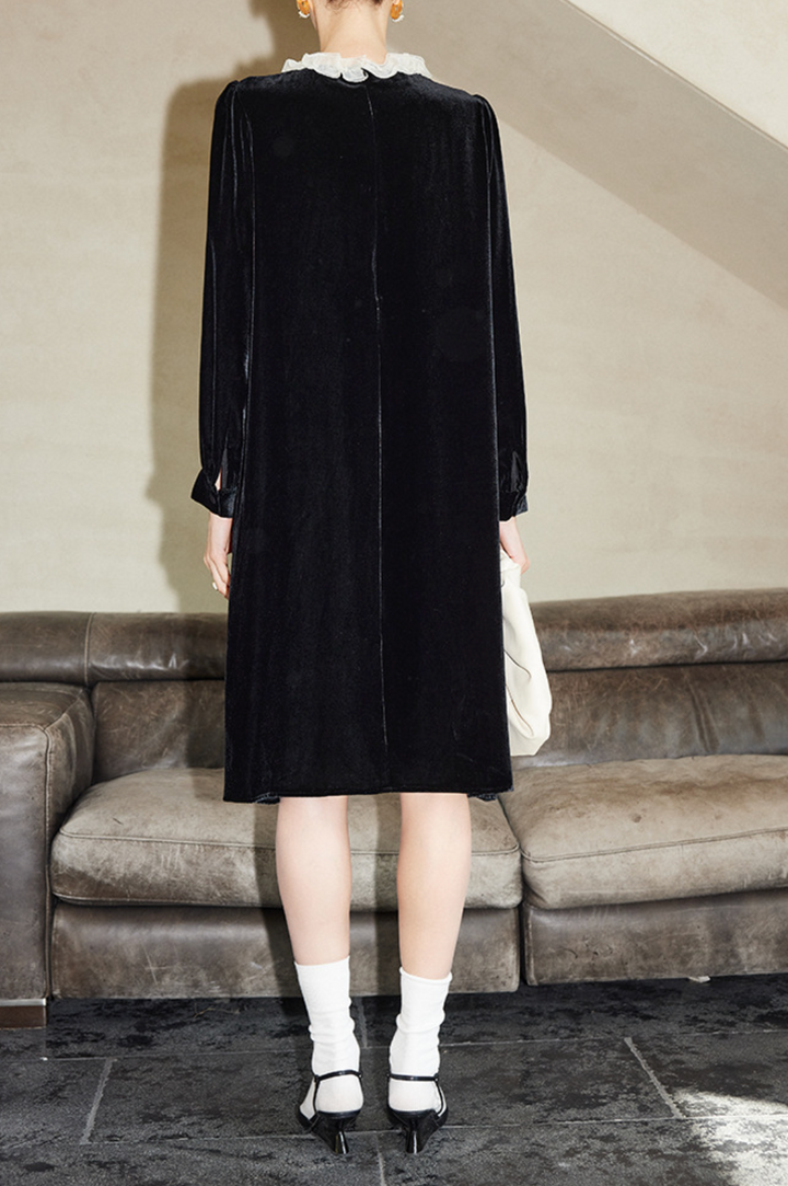 Velvet Midi Dress with Ruffled Neckline – WALLEED