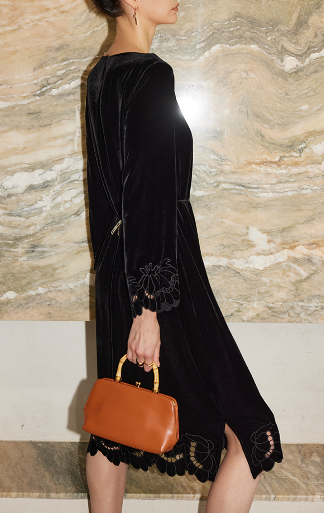 Velvet Midi Dress with Embroidered Hem – GAMAL