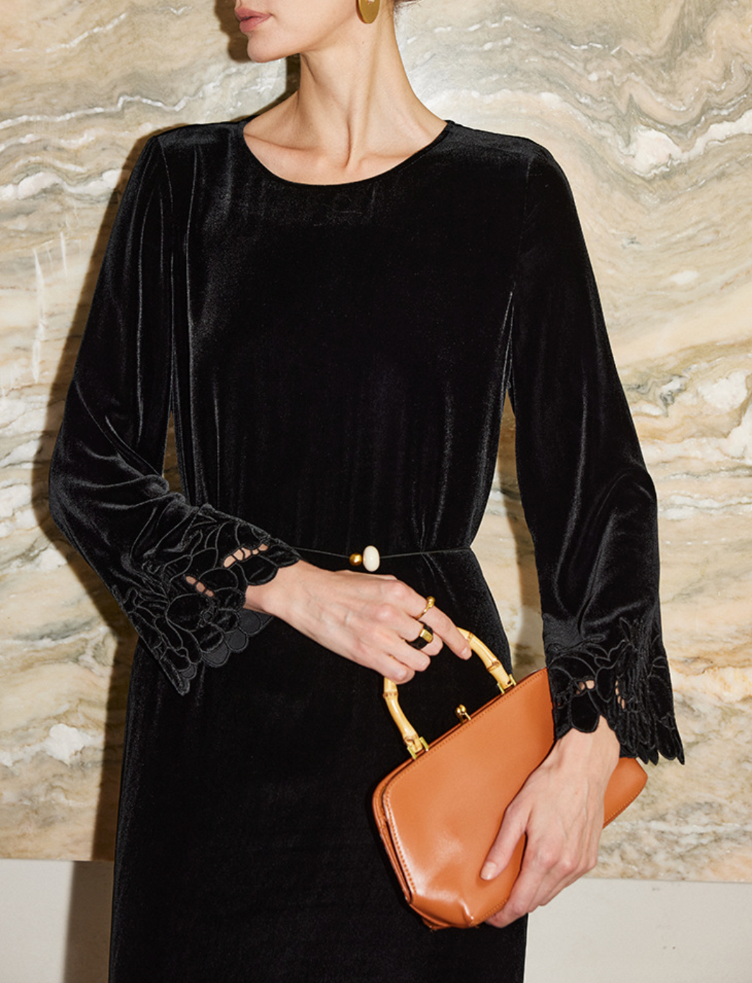 Velvet Midi Dress with Embroidered Hem – GAMAL